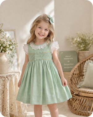 Mint Green Sleeveless Hand Smocked Girl Dress