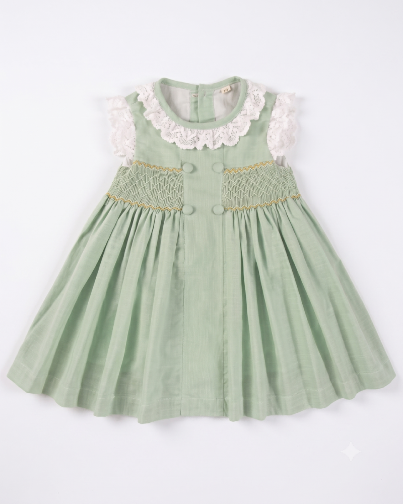 Mint Green Sleeveless Hand Smocked Girl Dress