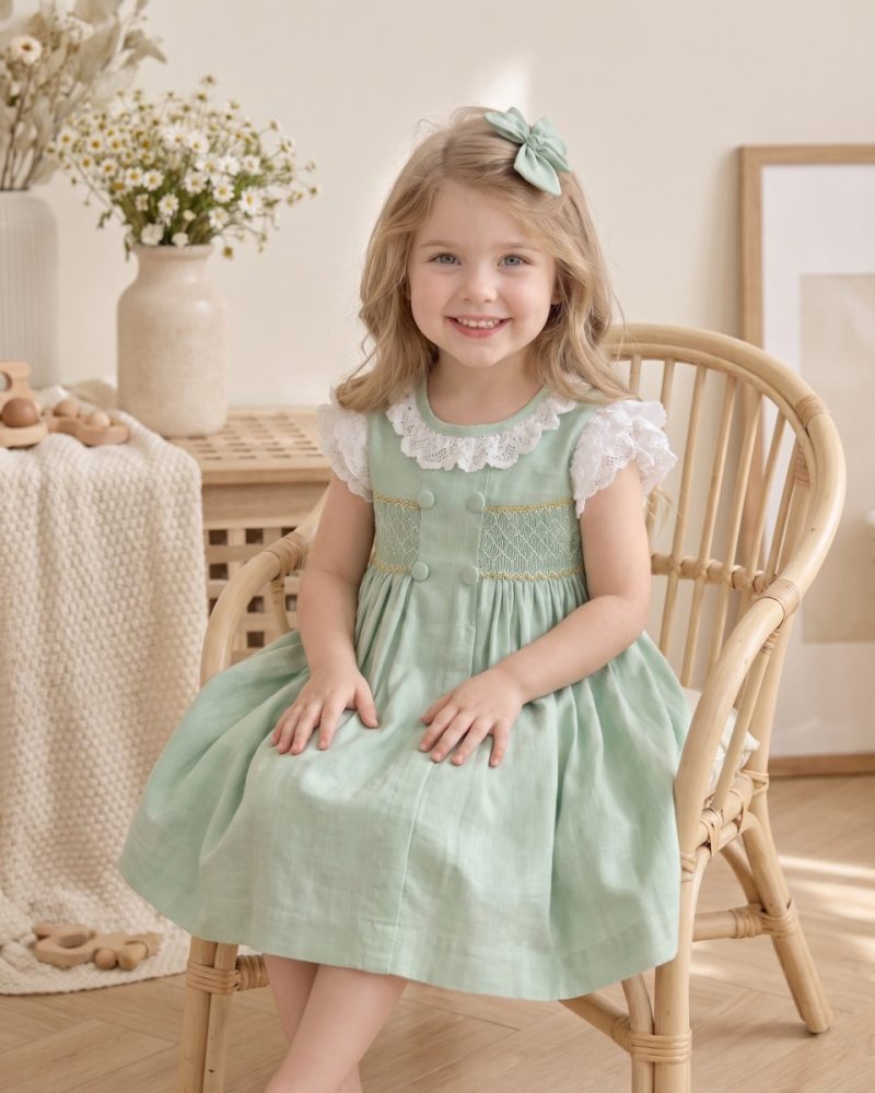 Mint Green Sleeveless Hand Smocked Girl Dress