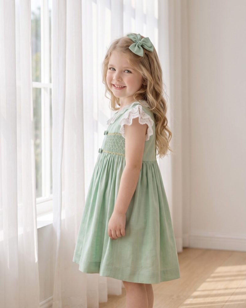 Mint Green Sleeveless Hand Smocked Girl Dress