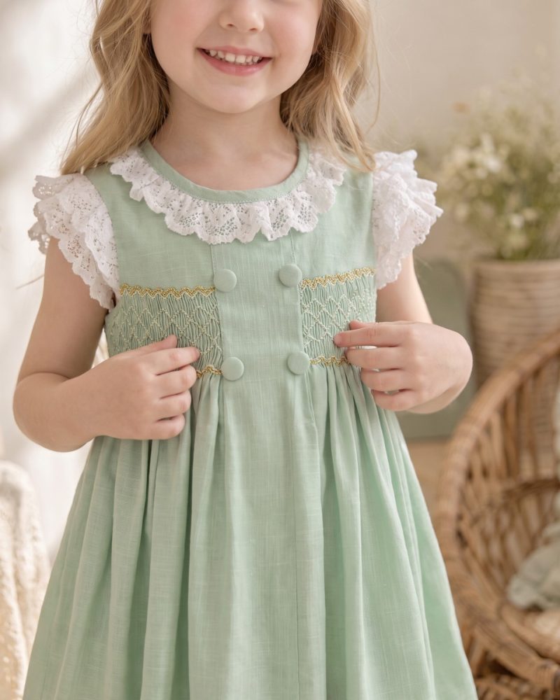 Mint Green Sleeveless Hand Smocked Girl Dress