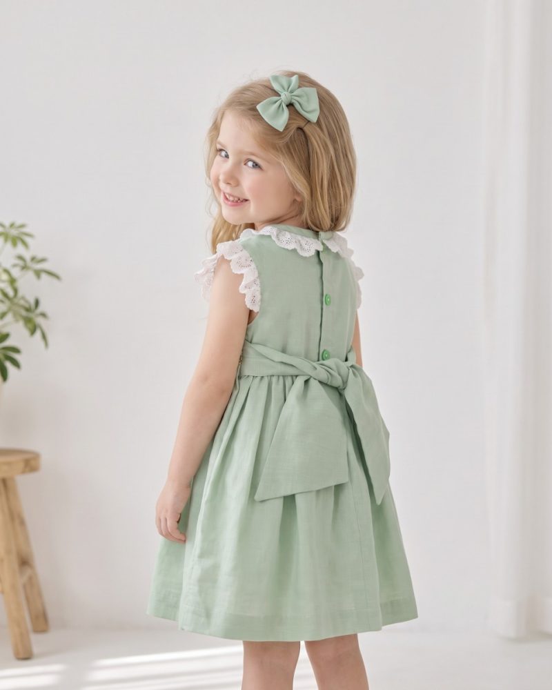 Mint Green Sleeveless Hand Smocked Girl Dress
