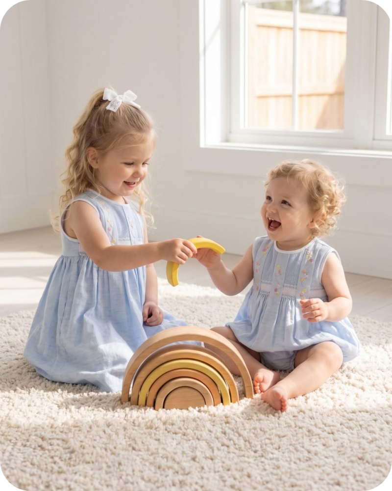 Blue Floral Sibling Matching Smocked Outfits