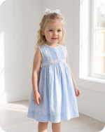 Blue Floral Sibling Matching Smocked Outfits