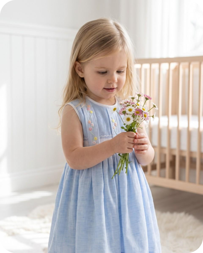 Blue Floral Sibling Matching Smocked Outfits