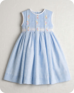 Blue Floral Sibling Matching Smocked Outfits