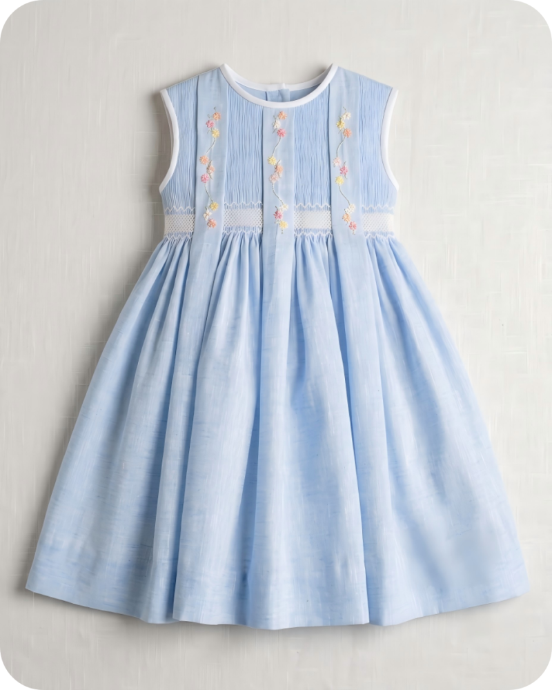Blue Floral Sibling Matching Smocked Outfits