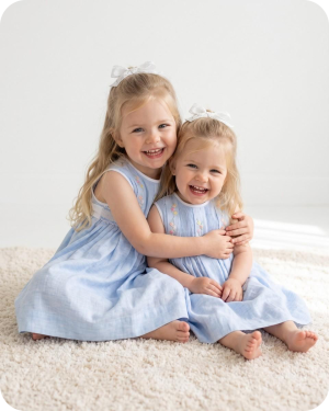 Blue Floral Sibling Matching Smocked Outfits