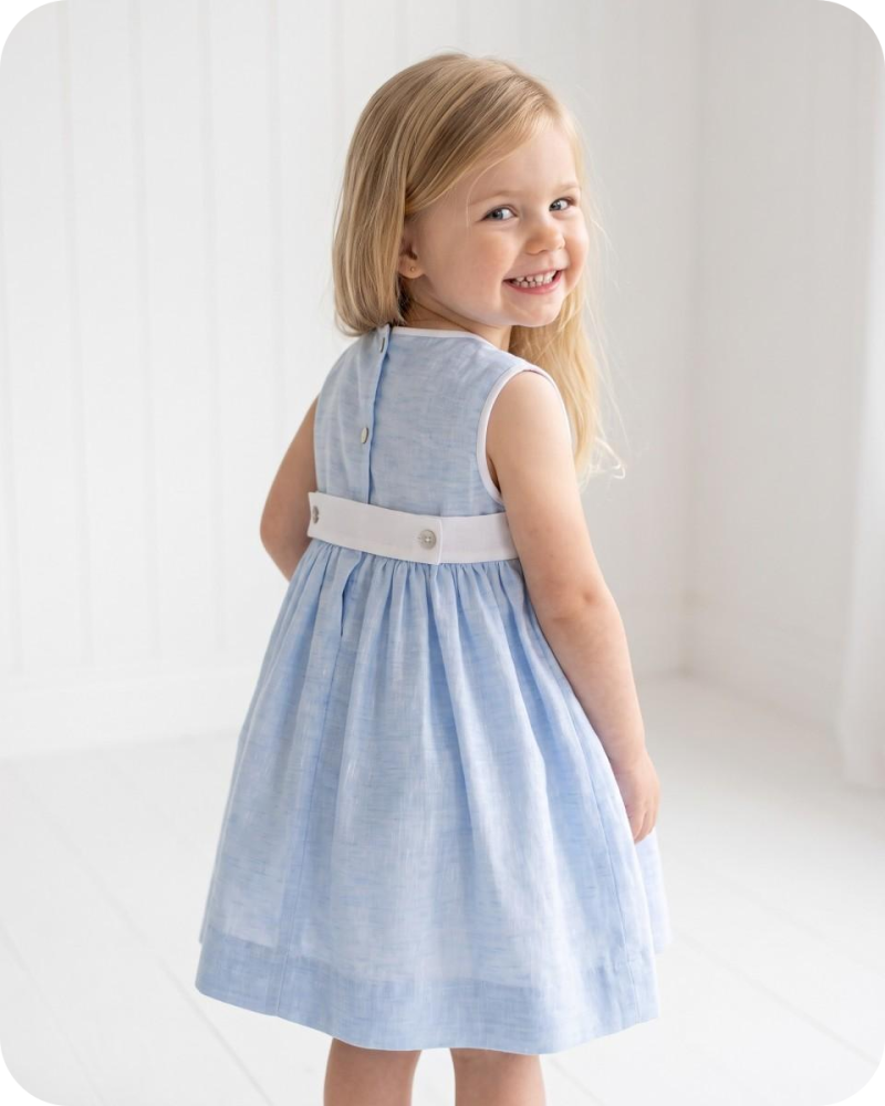 Blue Floral Sibling Matching Smocked Outfits
