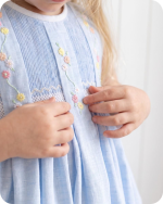 Blue Floral Sibling Matching Smocked Outfits