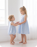 Blue Floral Sibling Matching Smocked Outfits