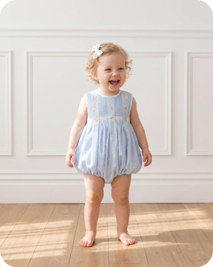 Blue Floral Smocked Bubble Romper