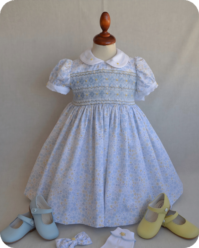 Blue Peter Pan Collar Smocked Dress