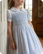 Blue Peter Pan Collar Smocked Dress