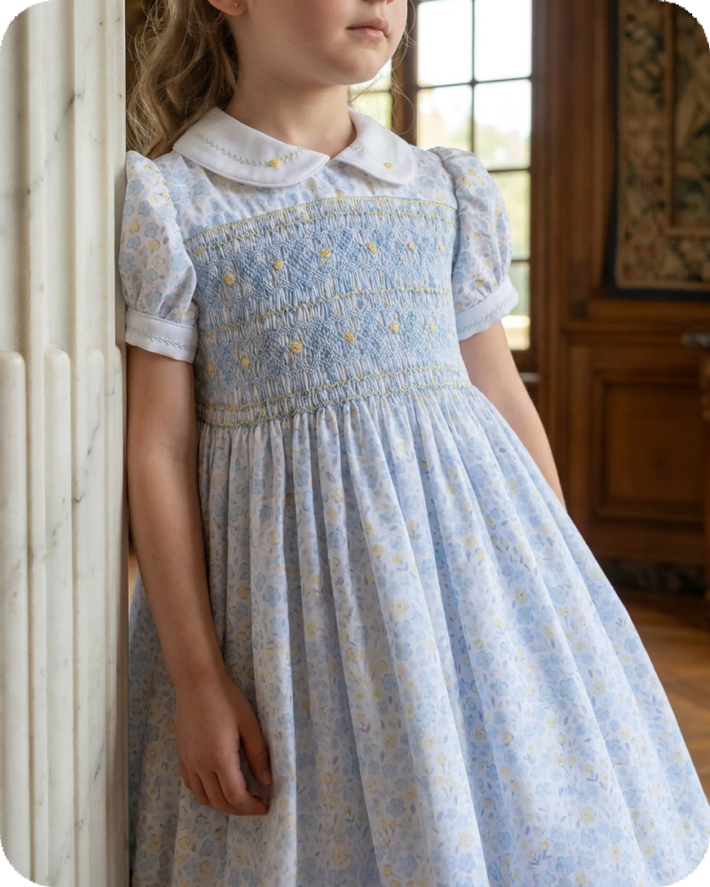 Blue Peter Pan Collar Smocked Dress