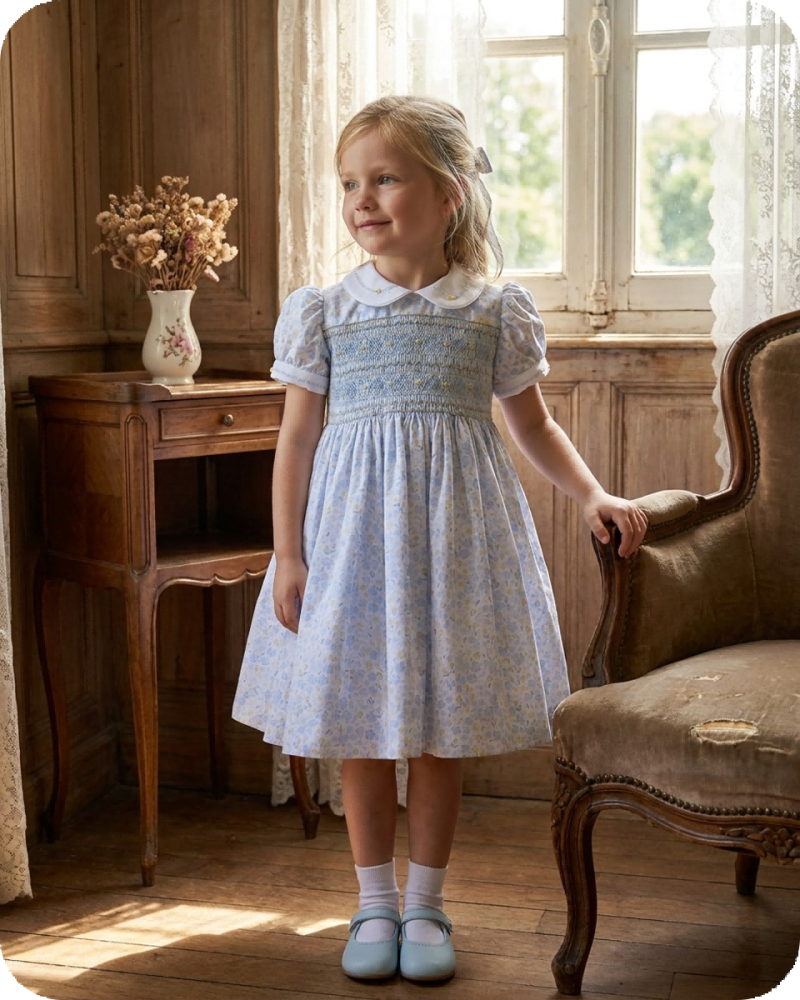 Blue Peter Pan Collar Smocked Dress