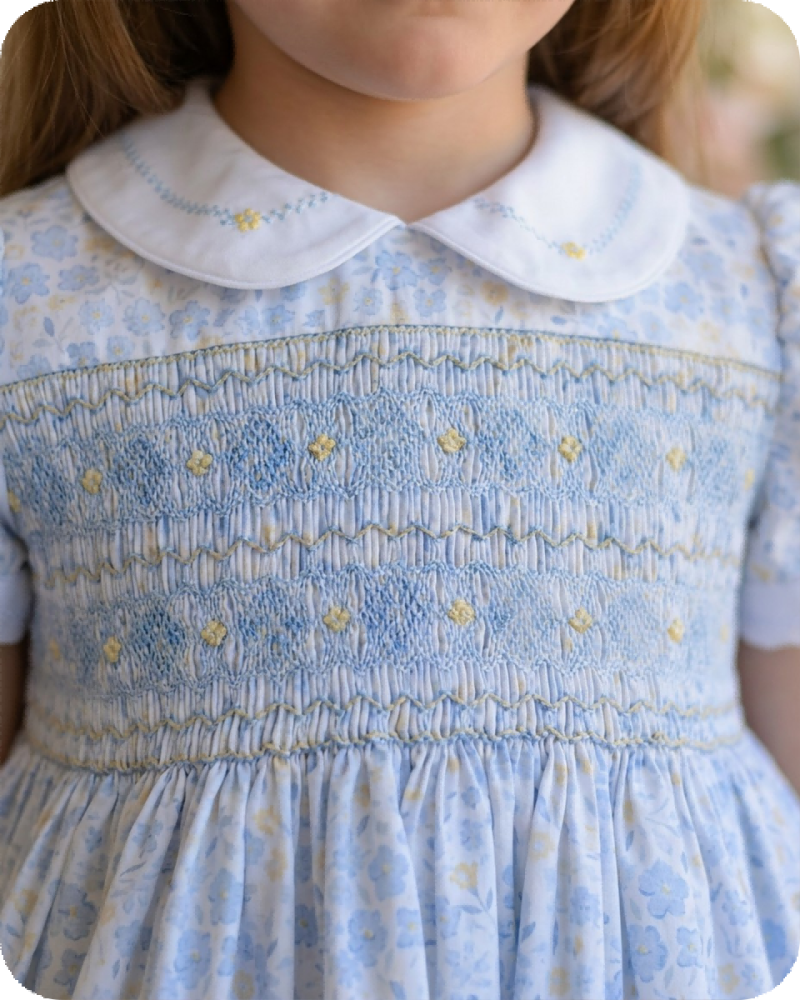 Blue Peter Pan Collar Smocked Dress