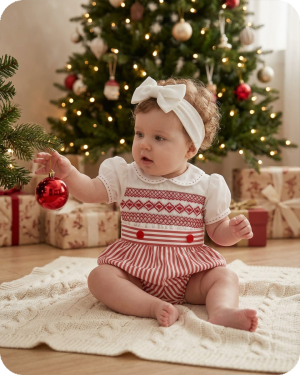 Classic Striped Newborn Smocked Christmas Outfits