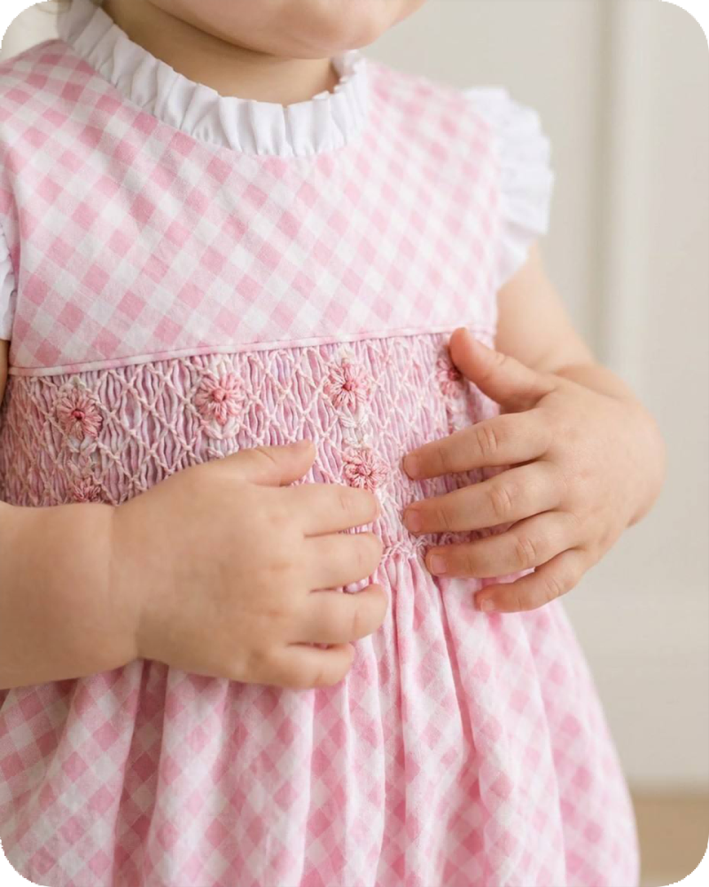 Pink Gingham Ruffle Hand-smocked Bubble