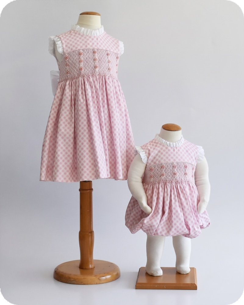 Pink Gingham Ruffle Hand-smocked Bubble