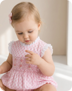 Pink Gingham Ruffle Hand-smocked Bubble