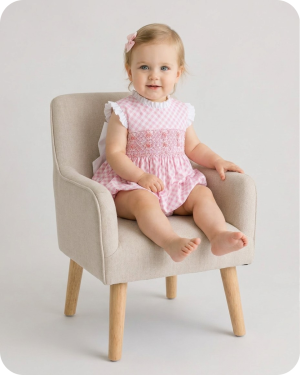 Pink Gingham Ruffle Hand-smocked Bubble