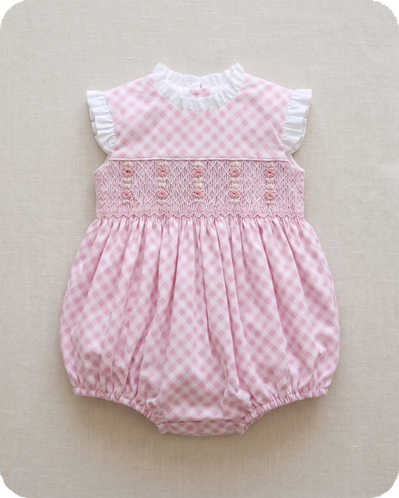 Pink Gingham Ruffle Hand-smocked Bubble