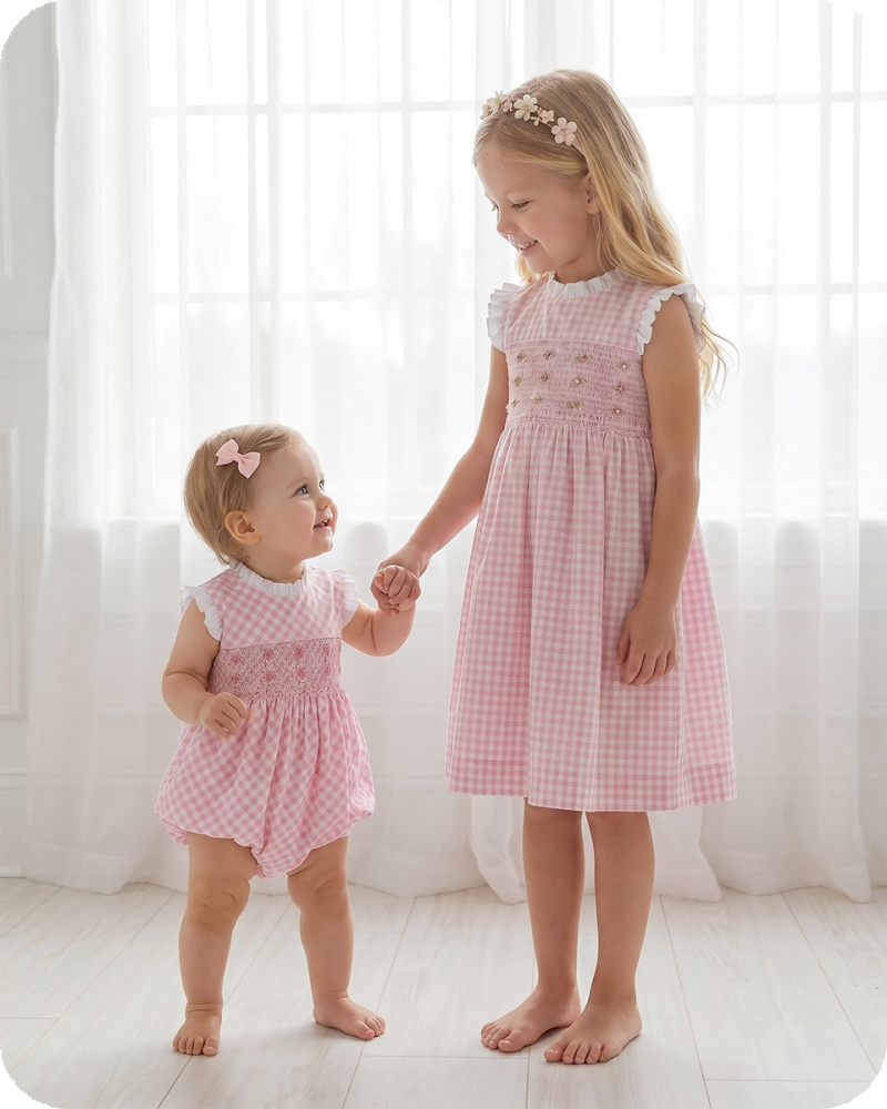 Pink Gingham Smocked  Sisters Matching Clothes