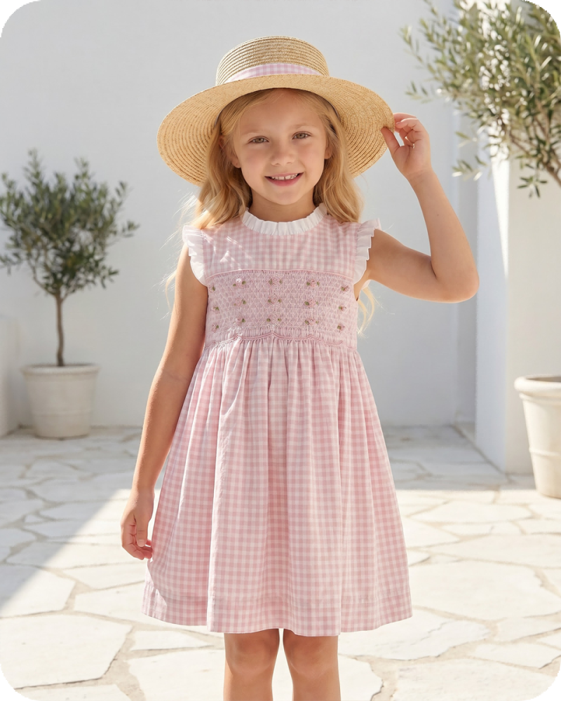 Pink Gingham Smocked  Sisters Matching Clothes