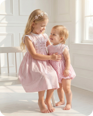 Pink Gingham Smocked  Sisters Matching Clothes