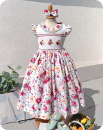 Rose Print Smocked Flower Girl Dress