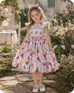 Rose Print Smocked Flower Girl Dress