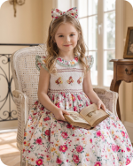 Rose Print Smocked Flower Girl Dress