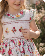Rose Print Smocked Flower Girl Dress