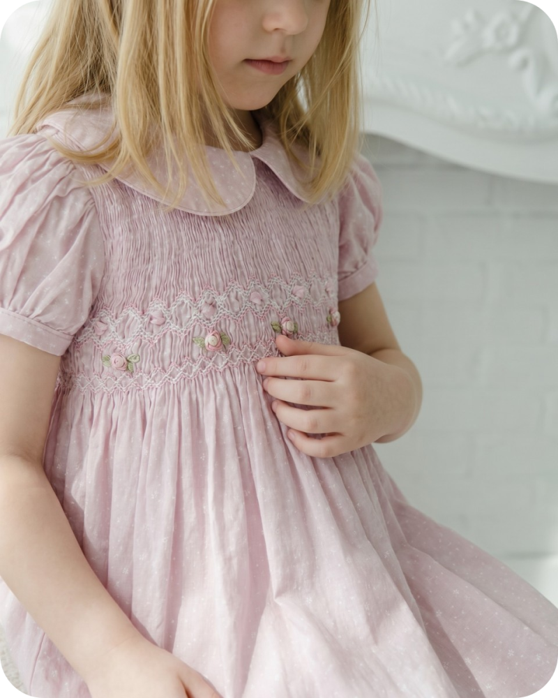 Soft Pink Dotted Hand Smocked Dress