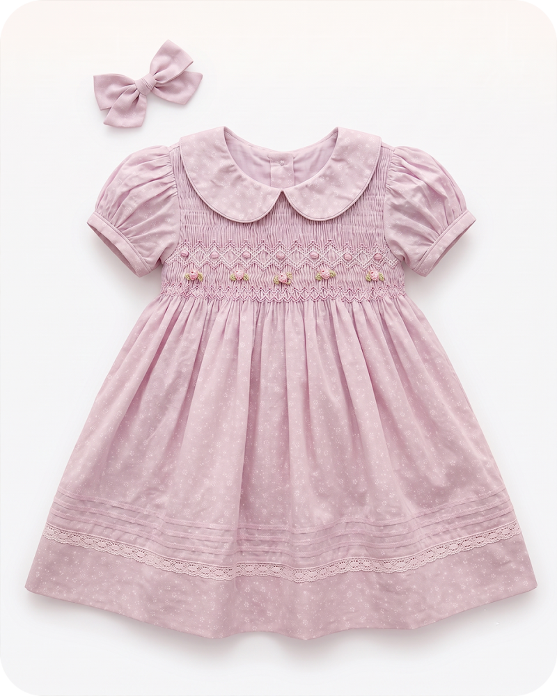 Soft Pink Dotted Hand Smocked Dress