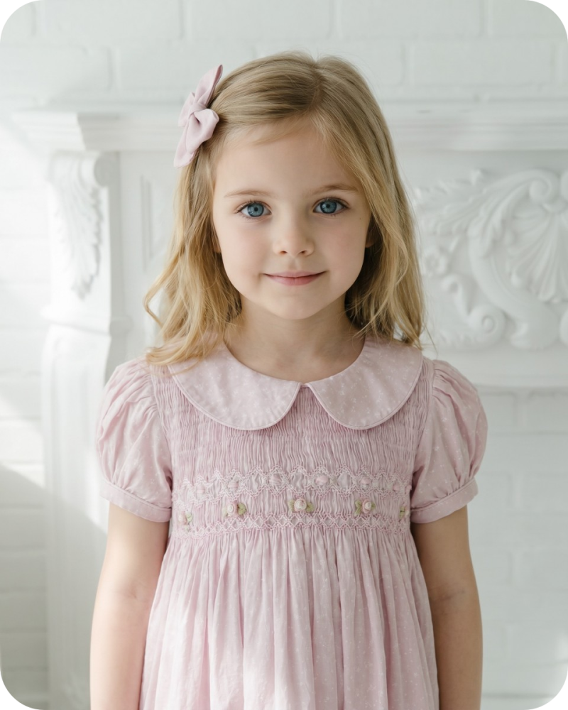 Soft Pink Dotted Hand Smocked Dress