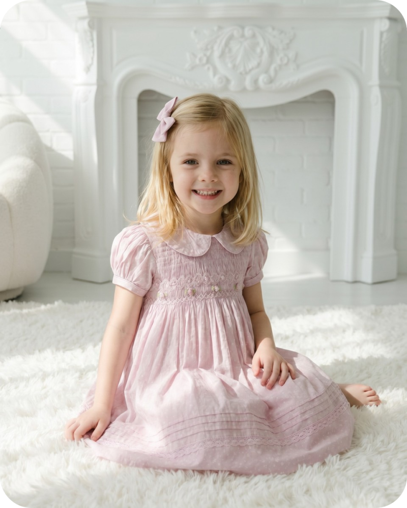Soft Pink Dotted Hand Smocked Dress