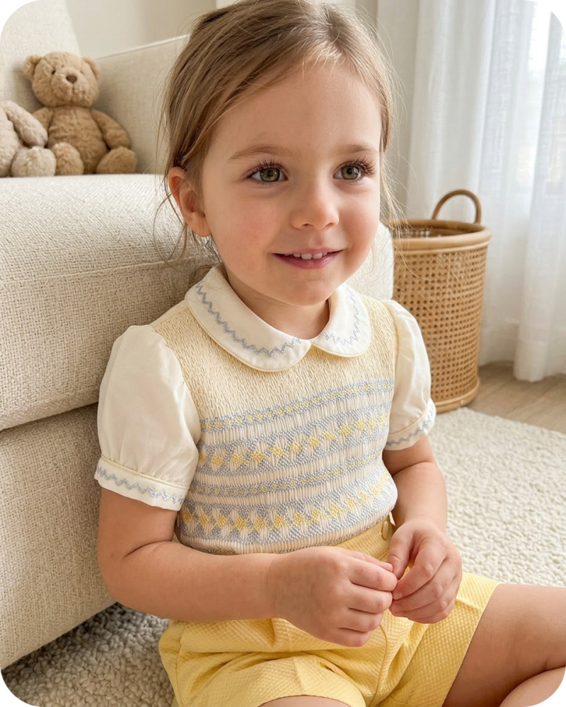 Sunshine Yellow Geometric Hand Smocked Set