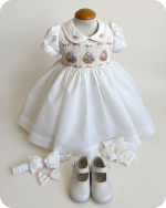 White Heirloom Smocked Dress with Flower Basket Embroidery