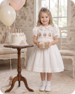 White Heirloom Smocked Dress with Flower Basket Embroidery
