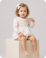 White Long Sleeve Smocked Baby Dress Set
