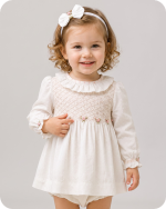 White Long Sleeve Smocked Baby Dress Set