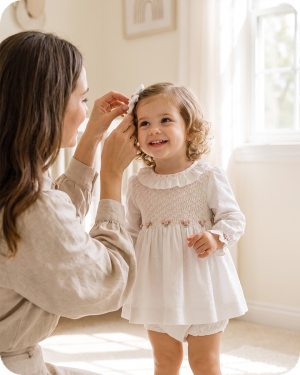 White Long Sleeve Smocked Baby Dress Set