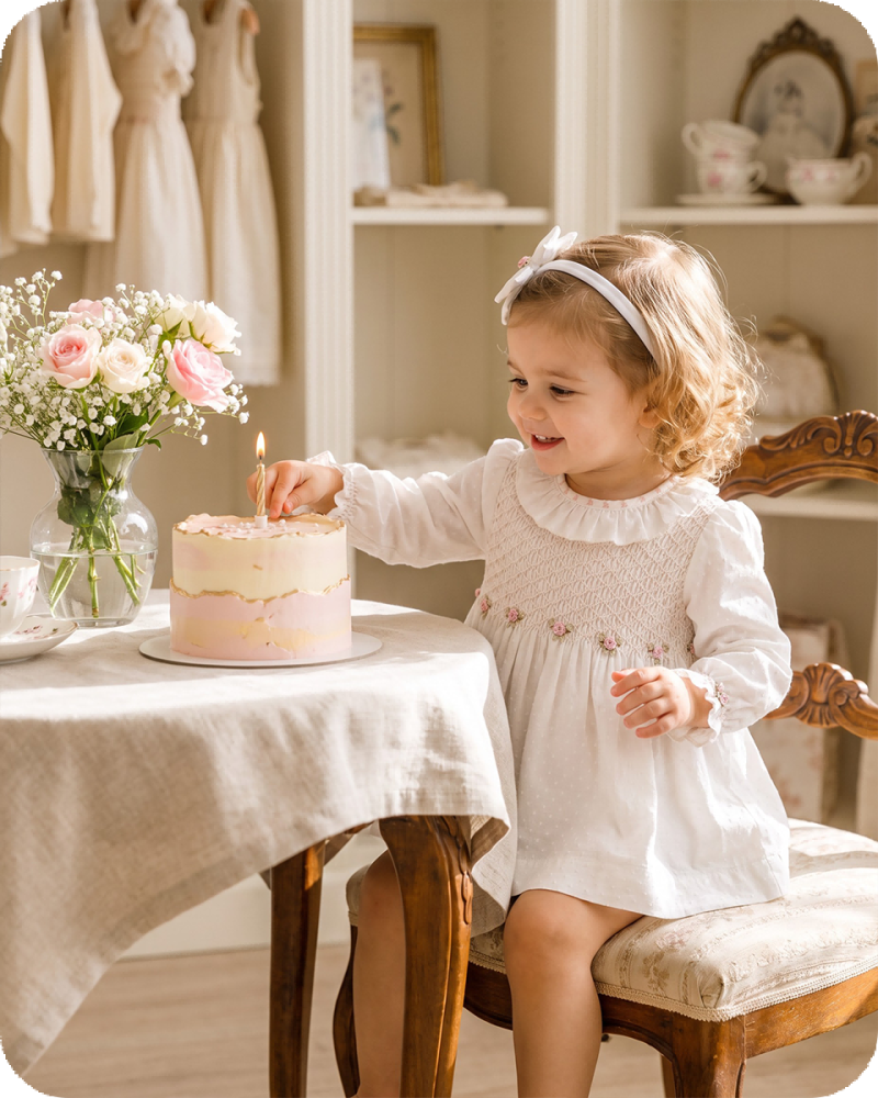 White Long Sleeve Smocked Baby Dress Set