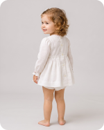 White Long Sleeve Smocked Baby Dress Set