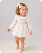 White Long Sleeve Smocked Baby Dress Set