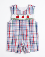 Apple Embroidered Plaid Smocked Jon Jon