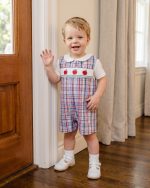Apple Embroidered Plaid Smocked Jon Jon