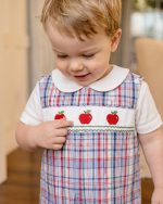 Apple Embroidered Plaid Smocked Jon Jon